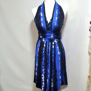Le Chateau Blue and Silver Halter Sundress Size S/ P